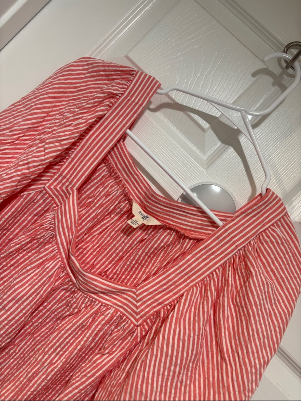 TERRA & SKY Striped Coral Square Neck Cotton Women's Top